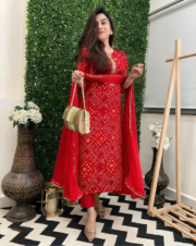 AADIVAA Women Bandhani Printed Regular Mirror Work Pure Cotton Kurta with Trousers & With Dupatta