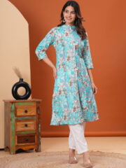 AADIVAA Floral Printed Mandarin Collar Straight Kurta - Image 2