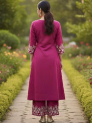 AADIVAA Women Floral Embroidered Regular Thread Work Pure Cotton Kurta with Palazzos - Image 5