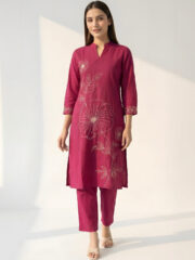 AADIVAA Women Floral Embroidered Regular Thread Work Pure Cotton Kurta with Trousers