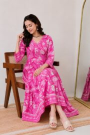 AADIVAA Floral Printed V-Neck Pure Cotton Angrakha Anarkali Kurti - Image 6