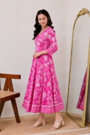 AADIVAA Floral Printed V-Neck Pure Cotton Angrakha Anarkali Kurti - Image 5