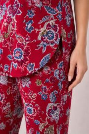 Elegant Red Floral Printed Cotton Co-Ord Set for Women with Straight Fit Pants & Stylish Casual Comfort Wear - Image 6