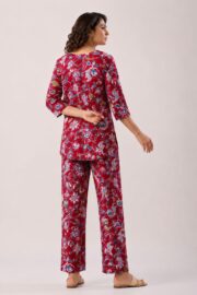 Elegant Red Floral Printed Cotton Co-Ord Set for Women with Straight Fit Pants & Stylish Casual Comfort Wear - Image 4