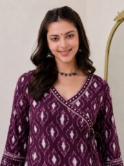 Elegant Purple Printed Anarkali Kurti for Women with Wrap Neck Design and Flared Ethnic Casual Wear Style - Image 2