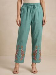 Elegant Sea Green Embroidered Women’s Co-Ord Set with Floral Thread Work Shirt and Straight Fit Pants for Ethnic Casual Wear - Image 3