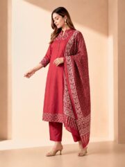 Elegant Dark Pink Embroidered Kurti Pant Set with Printed Dupatta for Women | Ethnic Festive & Traditional Wear Collection - Image 2