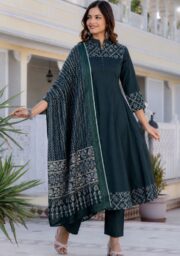 Elegant Dark Teal Printed Kurti Pant Set with Dupatta for Women | Ethnic Straight Fit Traditional & Festive Wear Collection - Image 2