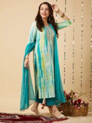AADIVAA Women Dyed Regular Thread Work Kurta with Trousers & With Dupatta