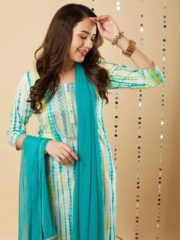 AADIVAA Women Dyed Regular Thread Work Kurta with Trousers & With Dupatta - Image 3