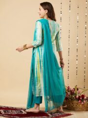 AADIVAA Women Dyed Regular Thread Work Kurta with Trousers & With Dupatta - Image 2