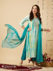 AADIVAA Women Dyed Regular Thread Work Kurta with Trousers & With Dupatta - Image 4