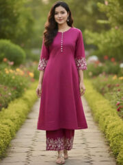 AADIVAA Women Floral Embroidered Regular Thread Work Pure Cotton Kurta with Palazzos