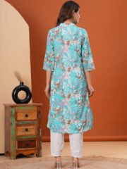 AADIVAA Floral Printed Mandarin Collar Straight Kurta - Image 4