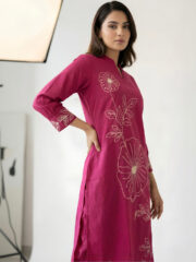 AADIVAA Women Floral Embroidered Regular Thread Work Pure Cotton Kurta with Trousers - Image 3