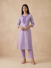AADIVAA Women Ethnic Motifs Printed Regular Thread Work Pure Cotton Kurta with Trousers - Image 2