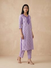 AADIVAA Women Ethnic Motifs Printed Regular Thread Work Pure Cotton Kurta with Trousers - Image 4