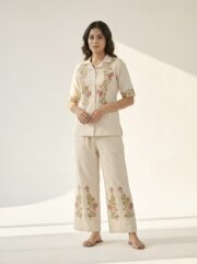 Women Floral Embroidered Regular Thread Work Pure Cotton Top with Trousers