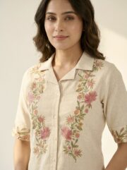 Women Floral Embroidered Regular Thread Work Pure Cotton Top with Trousers - Image 5
