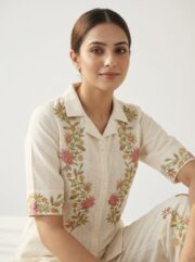 Women Floral Embroidered Regular Thread Work Pure Cotton Top with Trousers - Image 3
