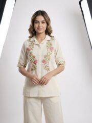 Women Floral Embroidered Regular Thread Work Pure Cotton Top with Trousers - Image 6