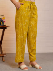 Women Comfort Fit Yellow Pure Cotton Trousers