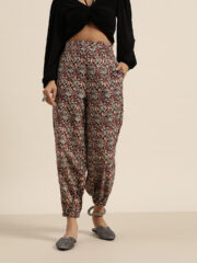 Women Maroon & Off-White Regular Fit Printed Joggers - Image 3