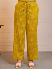 Women Comfort Fit Yellow Pure Cotton Trousers - Image 2