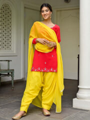 Pink and Yellow Kurta Patiala Set - Image 4