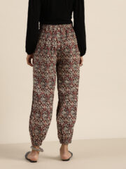 Women Maroon & Off-White Regular Fit Printed Joggers - Image 4