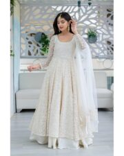 Women's White Anarkali suit set with Skirt & Dupatta - Image 3