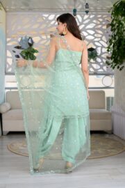 Women's Mint Green Embroidered Patiala Suit Set with Net Dupatta - Image 5