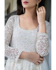 Women's White Anarkali suit set with Skirt & Dupatta - Image 4