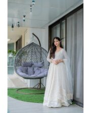 Women's White Anarkali suit set with Skirt & Dupatta - Image 5