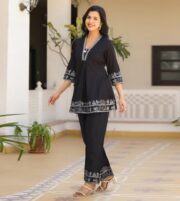 Women's Black Embroidered Peplum Kurti with Palazzo Pants Co-Ord Set