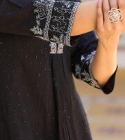Women's Black Embroidered Peplum Kurti with Palazzo Pants Co-Ord Set - Image 2