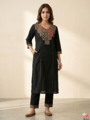 Women's Black Printed Straight Kurta Pant Set