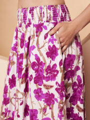 Women's White & Magenta Floral Print Flared Palazzo Pants - Image 3