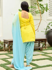 Yellow and Blue Kurta and Patiala Set - Image 4