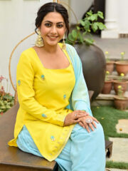 Yellow and Blue Kurta and Patiala Set - Image 5