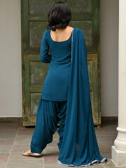 Women's Teal Blue Patiala Suit Set with Dupatta and Embellished Detailing - Image 2