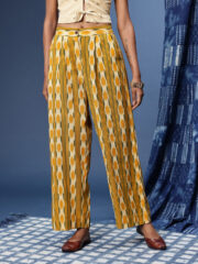 Women Printed Straight Fit Pleated Ikat Trousers - Image 3