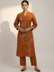 AADIVAA Women Floral Embroidered Regular Thread Work Pure Cotton Kurta with Trousers - Image 2